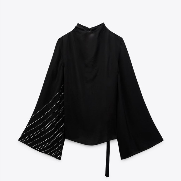 🆕ZARA Rhinestone Cape Sleeve Blouse - Picture 2 of 8